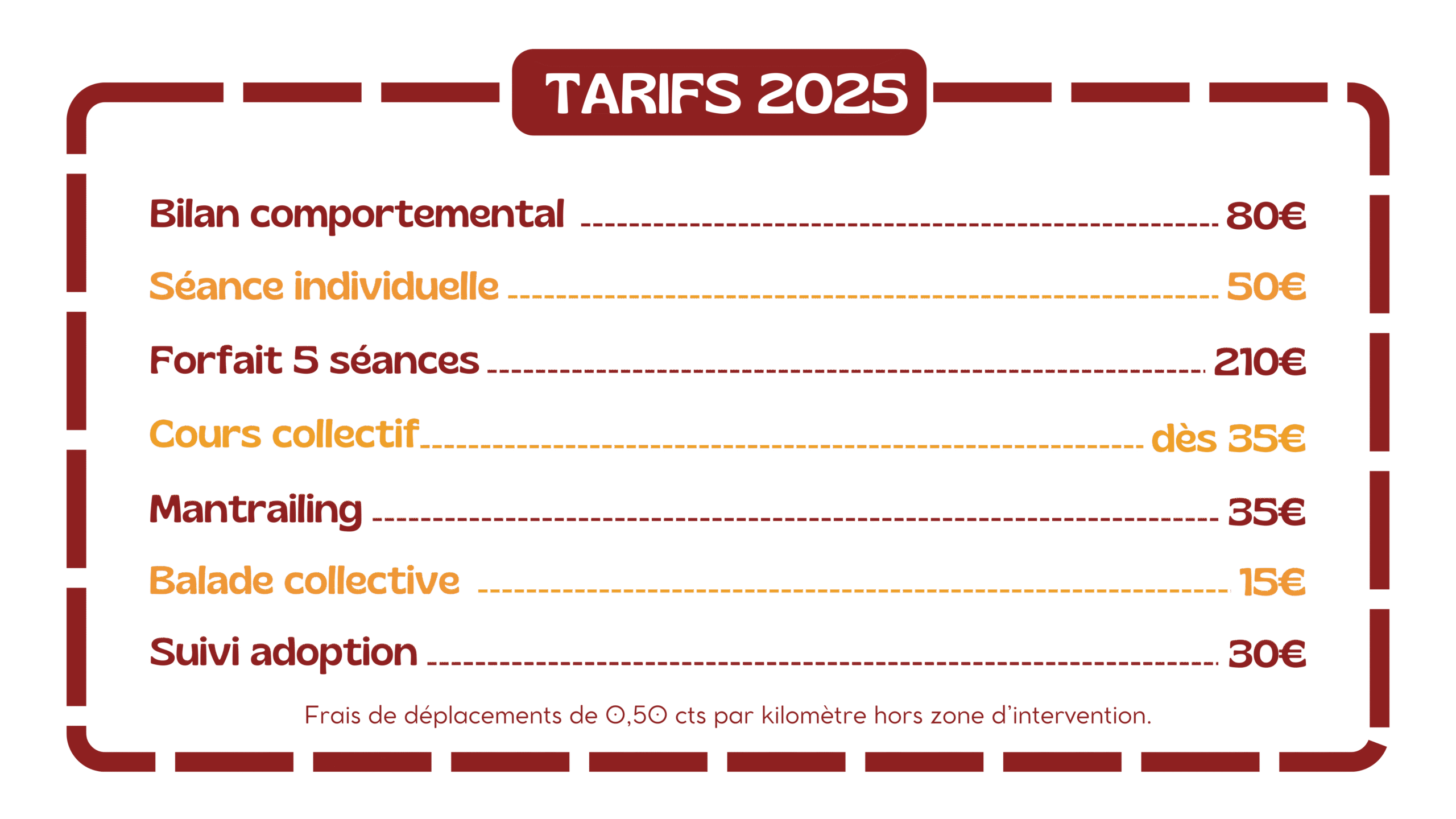 Grille tarifaire 2025